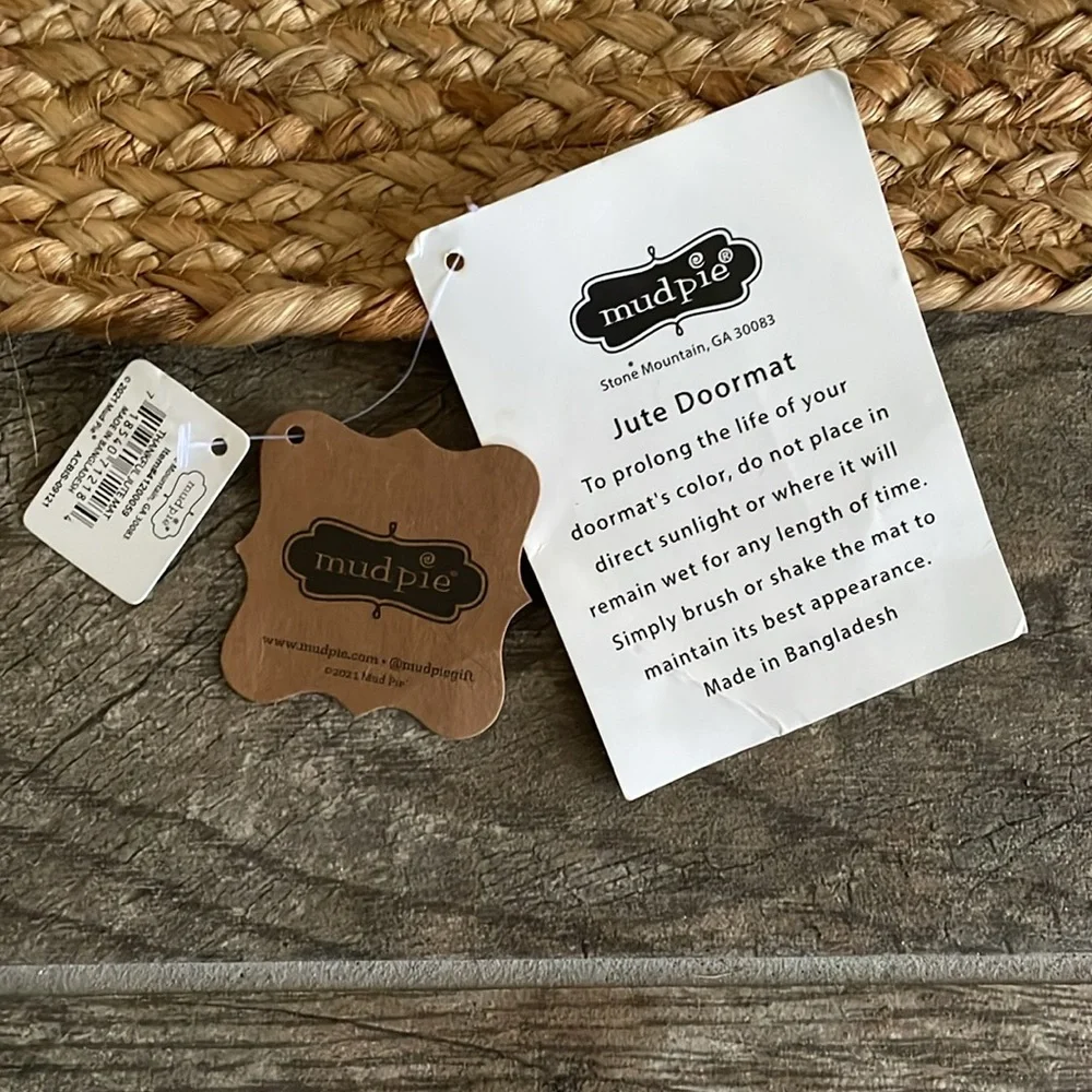 Mud Pie Thankful Jute Door Mat - Natural and White